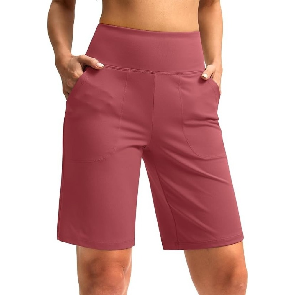 Women's 10" Bermuda Shorts Knee Length with Pockets High Waisted Athletic - XL